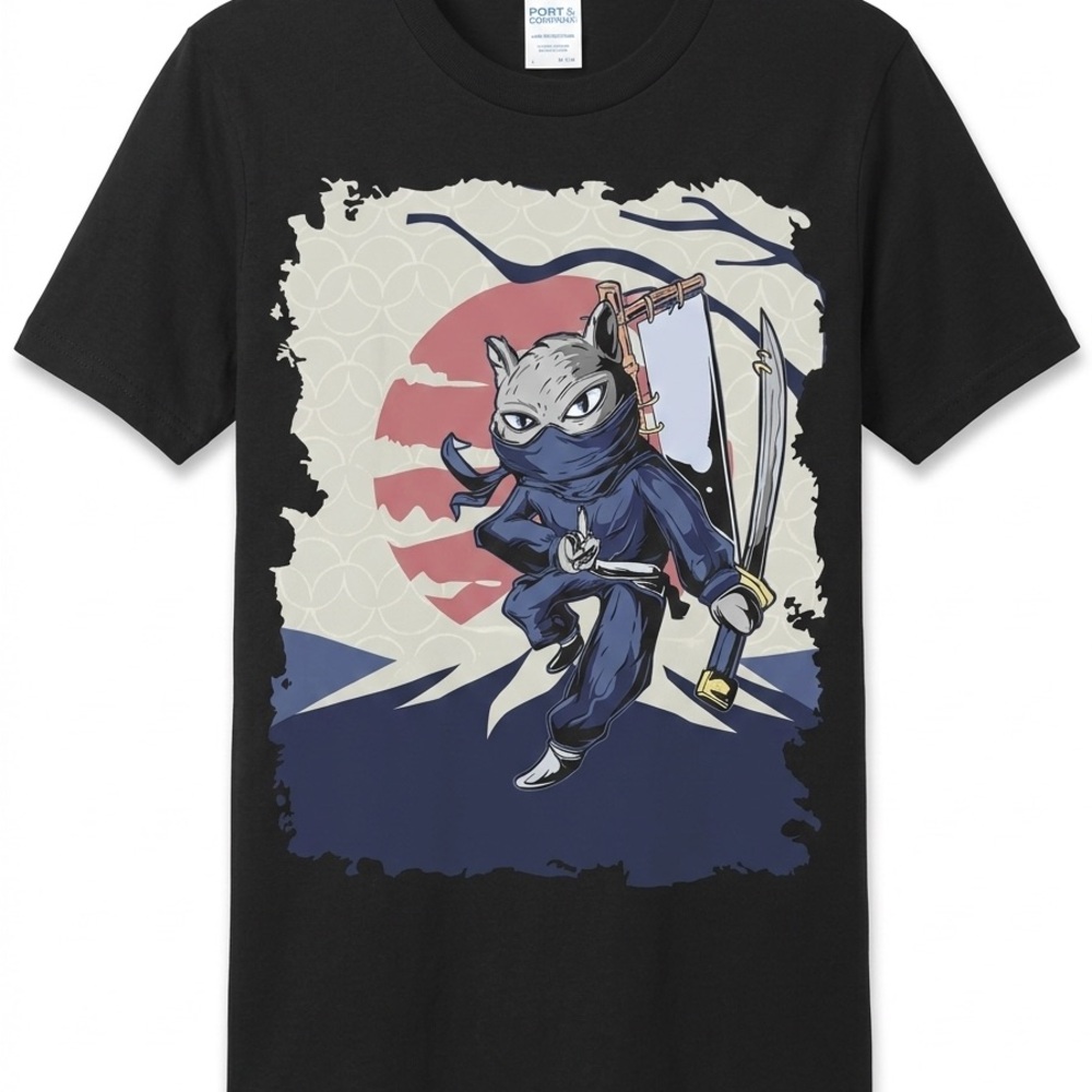 Ninja Cat Graphic Kids T-Shirt - Black